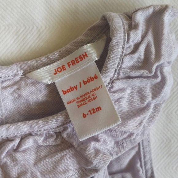 joe fresh pastel lilac cotton ruffle sleeveless jumpsuit 6-12 months baby girl - Picture 3 of 7